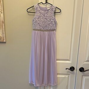 Girls' Lavender Lace Bodice Maxi Dress with Beaded Waistband